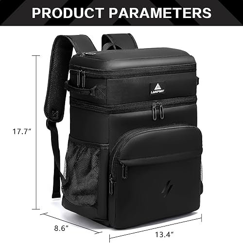 Laripwit Picnic Backpack Cooler Bag - 54 Cans Black Insulated Leak-Proof Lunch Backpack With Cooler Compartment, Large Double Deck Soft Bag for Beach, Camping, Travel - color: Black
