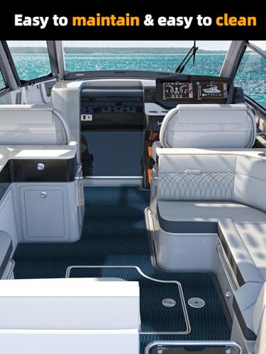 FOCEAN Boat Flooring EVA Foam Boat Decking Marine Mat Non-Slip Self-Adhesive Flooring Sheet for Motorboat Jon Boats Bass Boat Kayak RV Floor, 94.5''x 47.2'', Dark Grey with Blue Lines - color: Dark Grey With Blue Lines, size: 94.5"L x 47.2"W x 0.2"Th