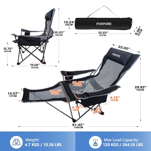 2-Pack Reclining Camping Chair 4 Position with Foot Rest Comfortable for Adults 265Ibs Folding Lounger Mesh Beach Chair with Cooler Bag and Cup Holder for Outdoor Patio - color: Black, style: 2-Pack - No Cotton Pad