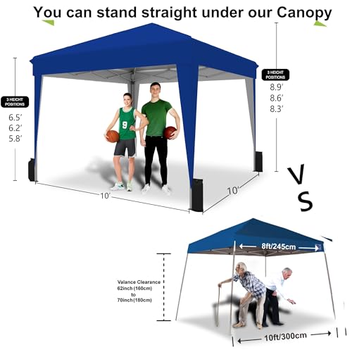 SANWAY 10x10 Pop up Canopy Tent, One-Button, Outdoor Instant Canopy Protable for Events, Camping, Parties, Vendor, Beach Tent - Blue - color: Blue