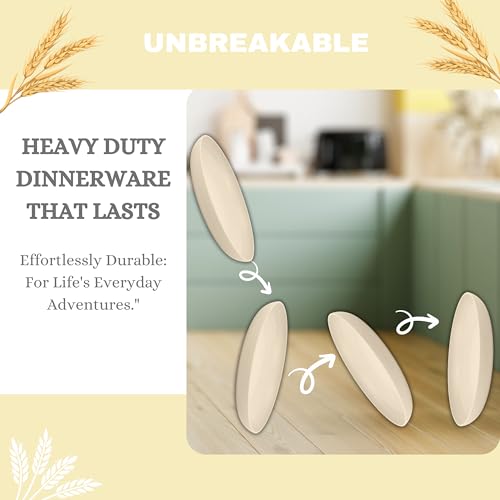 ECOSTAR Wheat Straw Dinnerware Sets Unbreakable Plates Bowls and Cups Reusable Utensils Dishwasher Microwave Safe Bowls and Plates Sets (Beige) - color: Beige