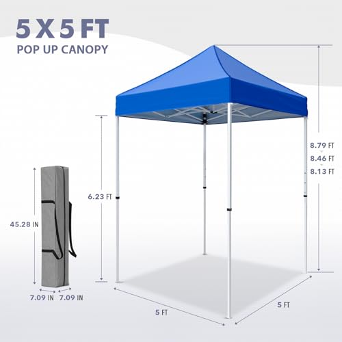 5x5 Pop Up Canopy Tent, Instant Portable Beach Canopy, Outdoor Tent with Carry Bag for Camping, Sports, Tailgating, Events, Blue - color: Blue, size: W/O Wall