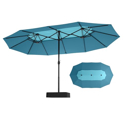 Sophia & William 15ft Extra Large Patio Umbrella with Base Included, 2-Tier Double-Sided Rectangle Outdoor Umbrella with Stand, Market Umbrella for Pool Garden Backyard, Blue & Cerulean - color: Blue&Cerulean 2-Tier
