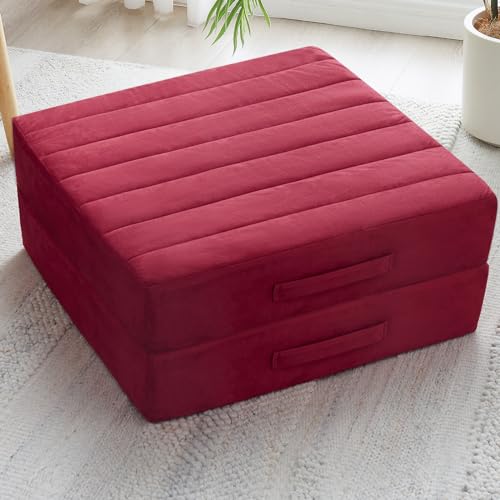 JKMAX 2 Pcs High Density Foam Floor Pillow - Upgraded Large Pillows Seating for Adults - Outdoor Floor Cushion with Soft Tufted Cover - Yoga Pillows for Sitting On Floor - 22 Inch Burgundy - color: Burgundy, size: 2 Counts