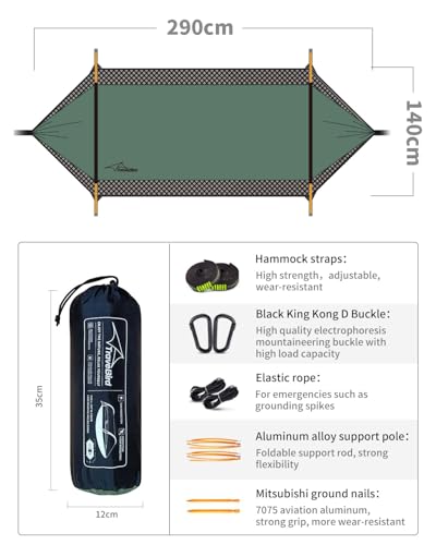 Camping Hammock Tent with Mosquito Net and Sunshade, Extra Large for 2 Person, Lightweight Hanging Hammocks Tree Straps, Bivvy Ground Tent for Outside, Hiking, and Travel - color: Hammock-green