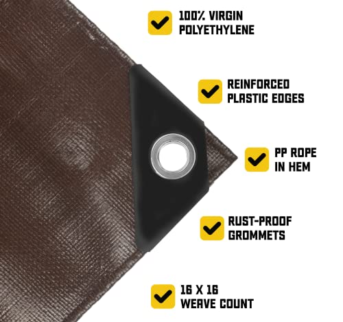 Core Tarps Extreme Heavy Duty 20 Mil Tarp Cover, Waterproof, UV Resistant, Rip and Tear Proof, Poly Tarpaulin with Reinforced Edges for Roof, Patio, Pool, Boat (Brown/Black 6′ X 8′) - color: Brown/Black-20 Mil, size: 6′ X 8′