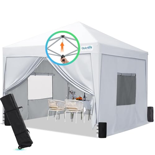 Quictent Privacy 8x8 Pop up Canopy Tent with Sidewalls and Roll-up Ventilated Windows, One Person Easy Setup, Outdoor Commercial Gazebo Shelter Enclosed Waterproof, Bonus 4 Sandbags - color: White, size: 8x8ft