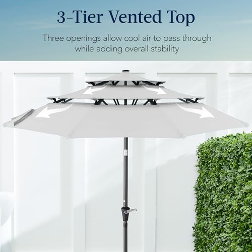 Best Choice Products 10ft 3-Tier Market Patio Umbrella, Outdoor Sun Shade with Tilt, Crank Lift, 8 Ribs for Backyard, Deck, Poolside - color: Fog Gray