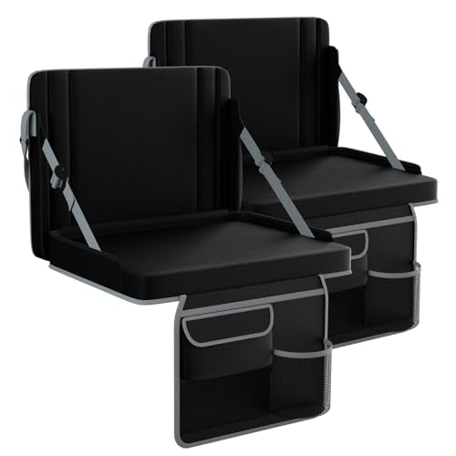 Stadium Seats with Back Support 2PACKS Adjustable Bleacher Chairs with Back and Cushion Bleacher Seat with Cup Holder, Carry Handle & Shoulder Strap for Outdoor Sports Events, Picnics, Beaches - color: 2pc Black&grey, size: Large