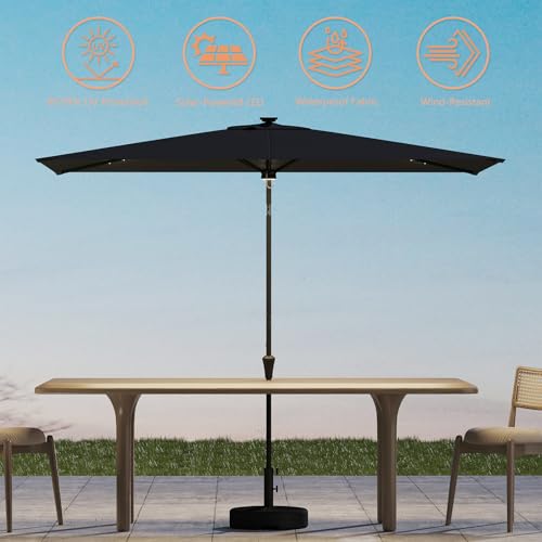 C-Hopetree Rectangular Outdoor Patio Market Umbrella with Solar LED Lights 6.5 x 10 ft - color: Black