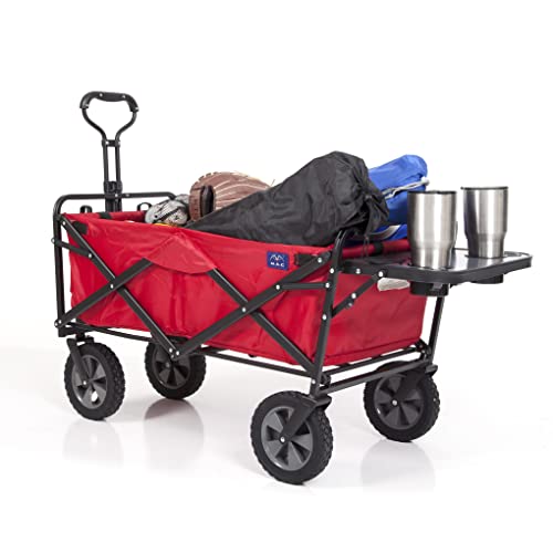 MACSPORTS Collapsible Outdoor Utility Wagon with Folding Table and Drink Holder, Bright Red - color: Bright Red
