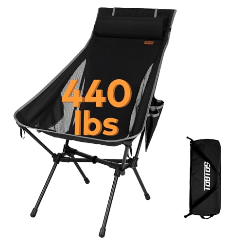 TOBTOS Portable High Back Camping Chair, Support 440 lbs, Ultralight Folding Chair with Head Support, Compact Backpacking Chair for Outdoor Camp Backpacking Fishing (Black) - color: Black-highback