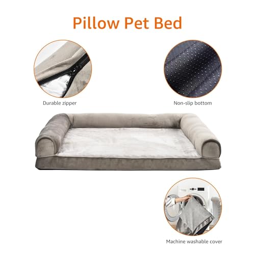 Amazon Basics Dog Bed with Cooling Gel Memory Foam, Pressure-Relief Support for Dogs up to 30lbs, Non-Slip Bottom, Machine Washable Cover, Medium Sized (30" x 20"), Taupe - color: Taupe, size: Medium, style: Sofa-Style Bed