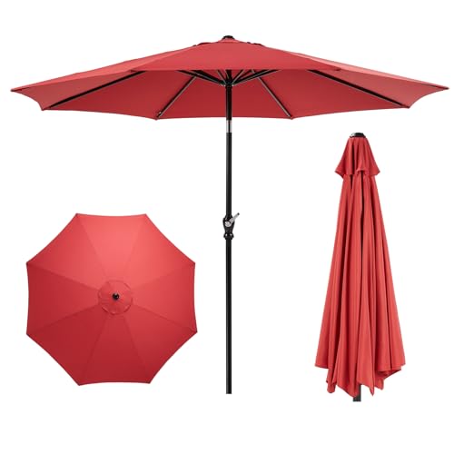 OLIXIS Patio Umbrella with Tilt and Crank Button & Sturdy Ribs Waterproof, Patio Table Umbrella Perfect for Poolside, Terrace, Beach and Outdoor Restaurant - color: Bright Red, size: 9FT NO LEDs