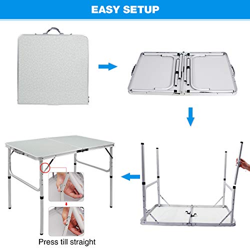REDCAMP Folding Camping Table, 3ft Portable Aluminum Outdoor Table with Adjustable Height, Lightweight Foldable Camp Table for Picnic, Cooking, Beach, Backyard & Travel - size: 36"L x 24"W(2 heights 15"/28")
