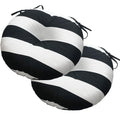 Magpie Fabrics Outdoor Round Bistro Seat Cushions with Ties, 15"x15"x4" Set of 2, Tufted Waterproof Barstool Chair Pads for Patio Home Garden Office, Black White - color: Black White