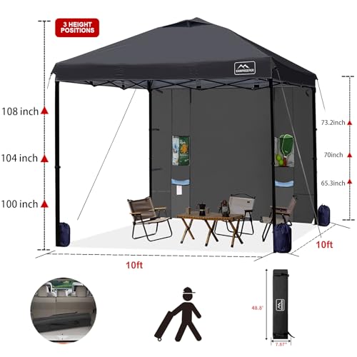 KAMPKEEPER 10x10 Easy Pop Up Canopy Tent with Sidewalls, Instant Outdoor Shade Shelter with Removable 10FT Sun Walls, Quick Setup Waterproof and UV-Resistant for Patio (Black, 10x10FT with 1 sidewall) - color: Black, size: 10x10FT with 1 sidewall