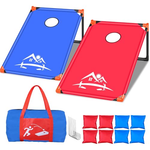 NZQXJXZ 3x2 ft Cornhole Board Set with 8 Bean Bags and Carrying Bag, Outdoor Toss Game Set for Kids and Adults, Portable Corn Hole Sets for Beach Lawn Backyard - color: Classic red and blue
