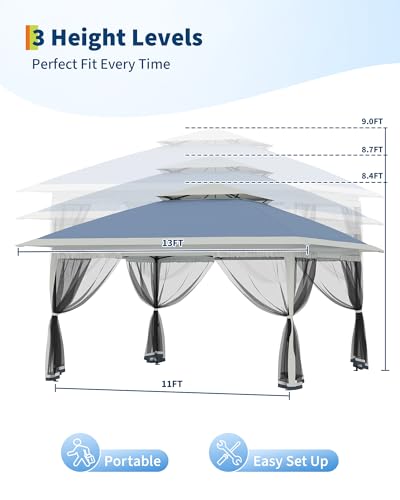Garvee 13x13FT Pop Up Gazebo with Mosquito Netting, Outdoor Canopy Tent Easy Setup for Backyard Patio Garden Deck, Navy Blue - color: Navy Blue, size: 13FT