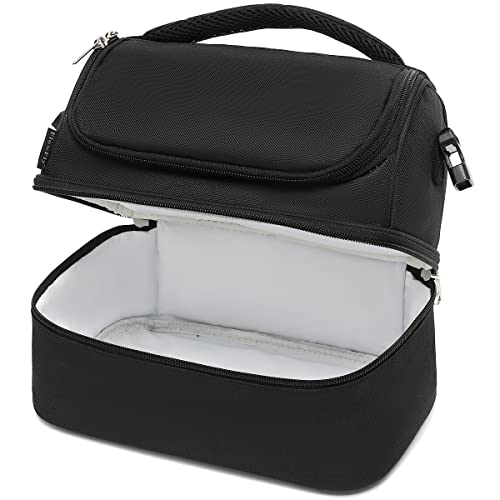 FlowFly Double Decker Cooler Insulated Lunch Bag Large Tote for Boys, Girls, Men, Women, With Adjustable Strap,Black - color: Black