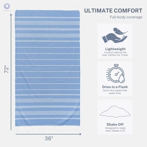 Cotton Turkish Beach Towel with Towels Oversized 36"x72" Pool Absorbent Extra Large Quick Dry Sand Travel Towel (Azure Bliss, 2 Pack) - color: Azure Bliss, size: 2 Pack