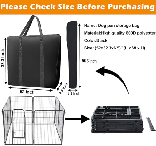LWFCOEE 50 Inch Waterproof Heavy Duty Dog Fence Travel Bag, Fits 8 Panels Dog Pen and 9 Stakes, 52"x32.3"x6.5" - style: Fits Under 50"hx32"w 8 Panels Dog Playpen and 9 Stakes