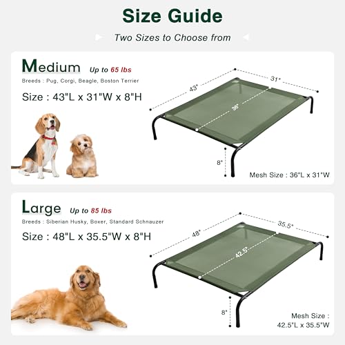 Love's cabin Elevated Cooling Dog Bed for Large Dogs, Portable Indoor & Outdoor Raised Pet Dog Cat Cot, Durable Summer Frame with Breathable Mesh, Olive Green, 48 inches - color: Olive Green