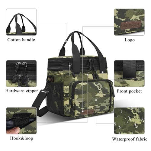 MIYCOO Lunch Bag & Lunch Box for Men Women, Double Deck Leakproof Insulated Soft Large Adult Camping Cooler bag for Work, Beach, Picnic, Travel (Camouflage, 15L) - color: Camouflage