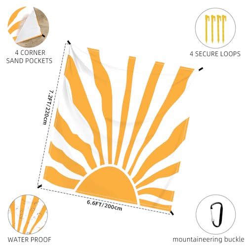 Beach Blanket Waterproof Sandproof Oversized Extra 79 * 88inch Sand Free Beach Mat with Stakes, Storage Bag - Essentials for Outdoor Beach, Picnic,Quick Drying Durable - color: Sun, size: 6.6x7.2 FT (1～4 Person)