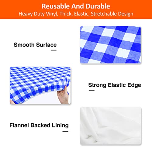 7ft Picnic Table and Bench Cover, Camping Essentials RV Gear, 84 in Waterproof Windproof Outdoor Elastic All Around Tablecloth, Fitted Rectangle Tables and Seats, Blue-White Checkered - color: Blue-white Checkered, size: 84"