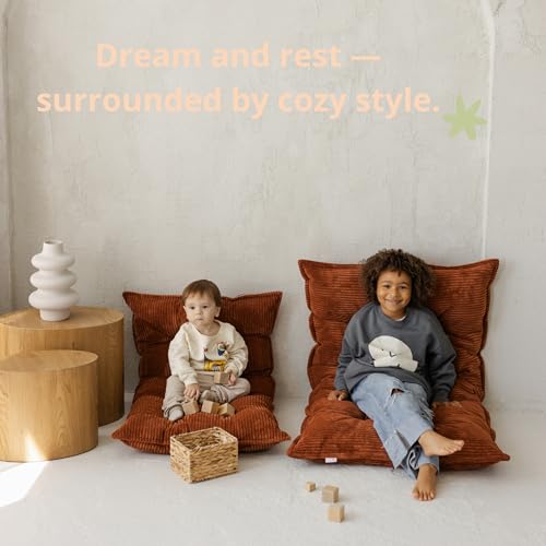 Tufted Floor Cushion – Plush Corduroy Floor Pillow for Reading, Meditation and Yoga – Soft Cozy Window Seat Cushion for Living Room and Bedroom for Adults and Kids - made in EU (Terracotta, Medium) - color: Earthy Terracotta, size: Medium — 49×27.5 in (12