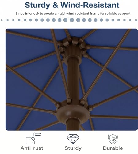 PatioKingdom 10FT Patio Umbrella with Push Button Tilt and Crank, Outdoor Market Umbrella with 8 Fiberglass Ribs, UV Protection Table Umbrella for Pool,Backyard,Garden,Deck - color: Navy, size: 10FT