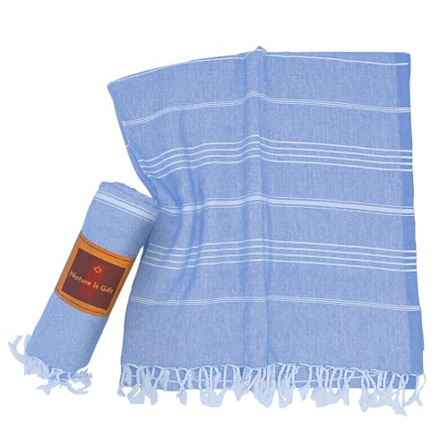 Beach Towel 100% Cotton Turkish Beach Towel Adult 38x70 Inch Pre-washed Absorbent Extra Large|Sand Free Quick Dry BathTowels|Lightweight Blanket|Travel Cruise Camping Spa Gym Yoga Towel|Airy Blue - color: Blue