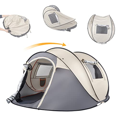 4 Person Easy Pop Up Tent for Camping,Waterproof Automatic Setup 2 Doors-Instant Family Tents with Vestibule & Porch, Large Size Family Tent Automatic Setup for Camping Hiking & Traveling