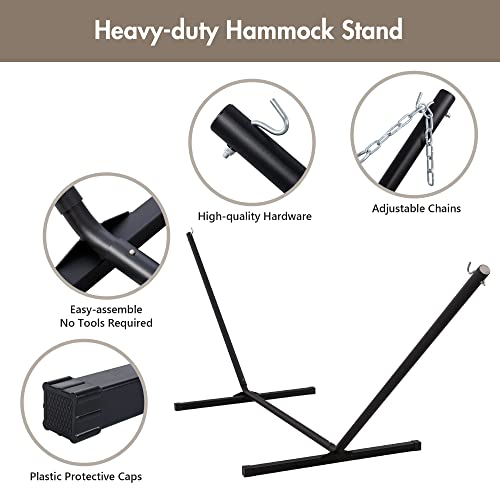 ANOW 2 Person Hammock with 12FT Heavy Duty Steel Stand, Double Rope Hammock with Detachable Pillow and Pad for Outdoors Indoors, 450 LBS Weight Capacity, Light Brown - color: Light Brown, size: With Stand