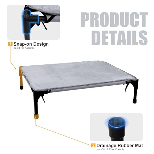 Outdoor Dog Elevated Bed for Large Dogs with Plush Mat, Durable Washable Raised Dog Beds, Indestructible Cooling Dogs Beds, Chew Proof Pet Cot Hammock for Large Breathable Outside (L) - size: Large