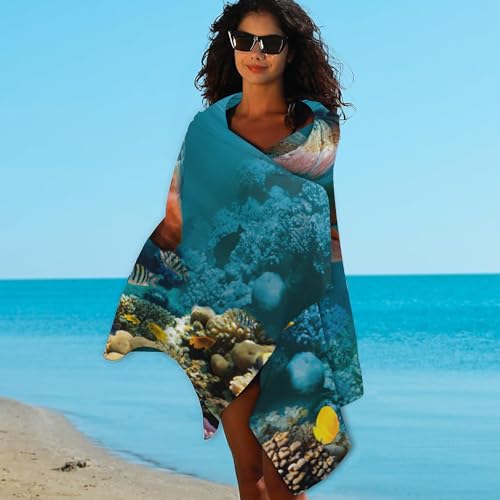 Beach Towel,Undersea World Turtle and Colorful Corals Lightweight Compact Sand Free Quick Dry Oversized Pool Swimming Towels for Girls Women Adults,29.5"×59" - color: Undersea World Turtle and Colorful Corals