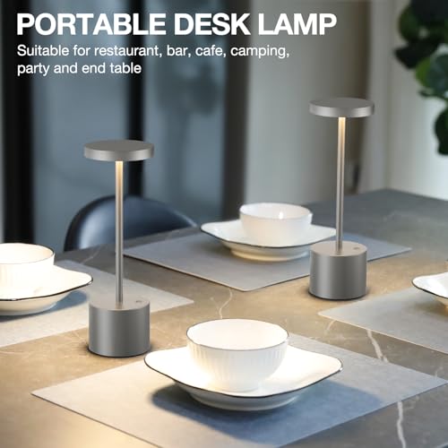 Kakanuo Grey Rechargeable Cordless Lamp - Touch Control, 3 Color Temperature, Wireless Battery Operated Lamps, Stepless Dimmable, Set of 2 - color: Gray