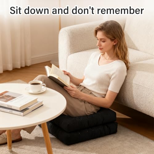 Tiita Outdoor Cushions Square Floor Pillow Thicken Tufted Seat Pad Large Floor Cushion for Yoga Meditation Living Room - color: Square|black, size: 2 Count (Pack of 1)