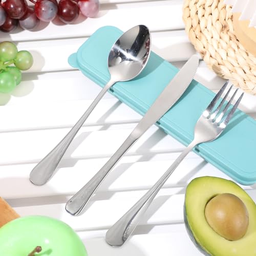 Yinkin 4 Pack Portable Travel Utensils Set with Case Reusable Stainless Steel Silverware Flatware Camping Cutlery Include Fork Spoon Knife for Work School Dishwasher Safe(Mixed Color) - color: Blue,Orange,Green,Yellow