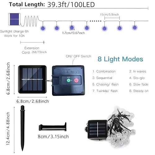 Solar String Lights Outdoor 2 Pack, 39FT 100 LED Globe Lights Outdoor, 8 Modes Waterproof Solar Patio Lights, Garden String Lights for Outside Gazebo Yard Backyard Decor (Multicolor) - color: Multicolor