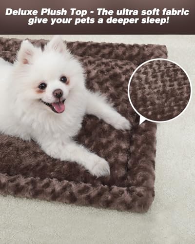 Washable Dog Bed Mat Reversible Dog Crate Pad Soft Fluffy Pet Kennel Beds Dog Sleeping Mattress for Large Jumbo Medium Small Dogs, 29 x 18 Inch, Brown - color: Brown, size: 29.00" x 18.00" x 1.50"