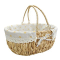 Wicker Picnic Basket with Folding Handles,Handwoven Water Hyacinth with Removable and Washable Lining,Oval Empty Basket for Toy,Flower,Wedding,Camping,Wine,Outdoor,Beach,Easter,Garden Picking