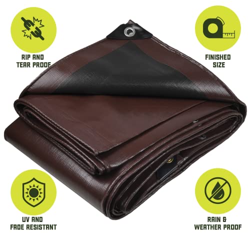 Core Tarps Heavy Duty 8 Mil Tarp Cover, Waterproof, UV Resistant, Rip and Tear Proof, Poly Tarpaulin with Reinforced Edges for Roof, Patio, Pool, Boat. (Brown/Black 6′ X 8′) - color: Brown/Black-8 Mil, size: 6′ X 8′
