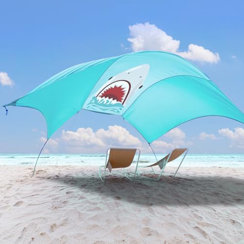 Beach Wind-Powered Shade Canopy, Portable Sun Shelter Tent, UPF 50+ UV Protection, Lightweight, Easy Set Up, 150 Sq. Ft. of Shade for up to 6 People, Blue Tint Shark - color: 4-Blue Tint