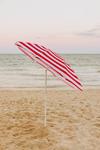 PICNIC TIME 5.5 Ft Portable Beach Umbrella, Lightweight UV Protection Sunshade with Tilt Pole & Carry Bag, Outdoor Canopy Umbrella for Beach, Sand, Pool, Patio, Camping, Travel, or Backyard Shade, (Red & White Cabana Stripe) - color: Red Cabana Stripe