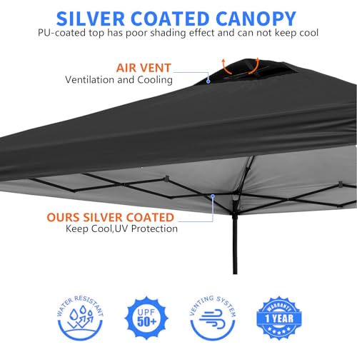 10x10 Canopy Replacement Top Cover with Air Vent, 210D Silver Coated Waterproof Polyester, Pop Up Tent Cover for Straight Leg Canopy Frame, Canopy Top Only - color: Black