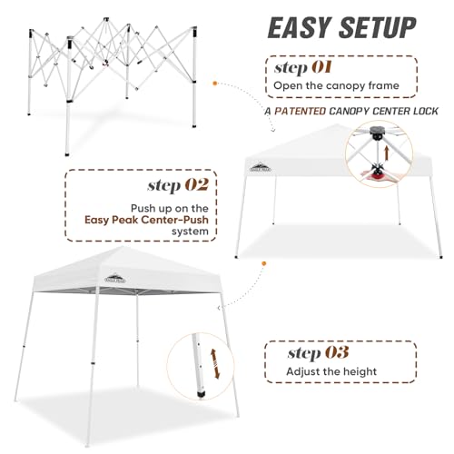 EAGLE PEAK 8x8 Slant Leg Pop-up Canopy Tent Easy One Person Setup Instant Outdoor Beach Canopy Folding Portable Sports Shelter 8x8 Base 6x6 Top (White) - color: White, size: 8x8