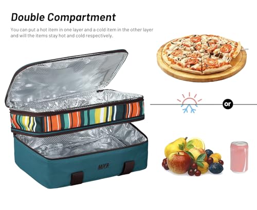 MIER Insulated Double Casserole Carrier Bag for Lasagna Lugger, Potluck Parties, Picnic, Beach, Fits 9 x 13 Inches Baking Dish, Casserole Dish, Expandable by Mid Zipper, Peacock Blue - color: Peacock Blue