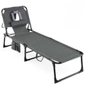 COSTWAY Tanning Chair with Face Hole, Folding Beach Lounge Chair with 4-Position Adjustable Backrest, Pillow & Side Pocket, Foldable Chaise Lounge Chair Outdoor for Sunbathing, Camping (1, Grey) - color: Grey